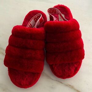 UGG Women's Vibrant Red Plush Slippers